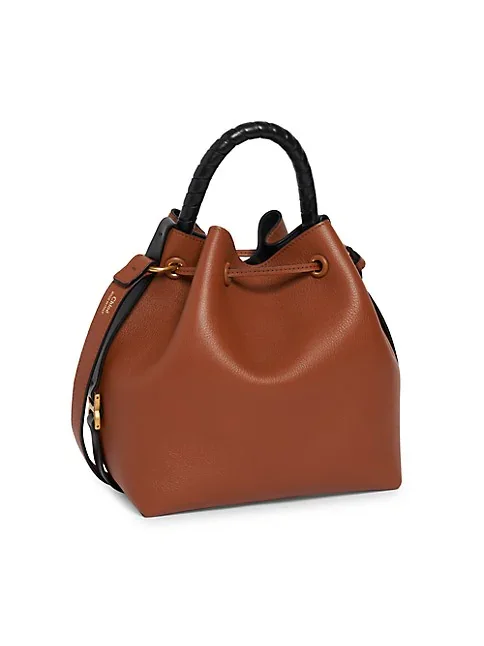 Chlo&eacute; Marcie Leather Bucket Bag-Tan