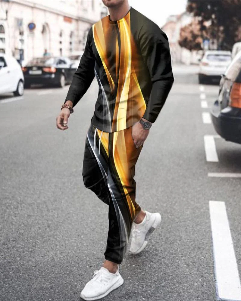 men's casual colorful printing sports long-sleeved suit