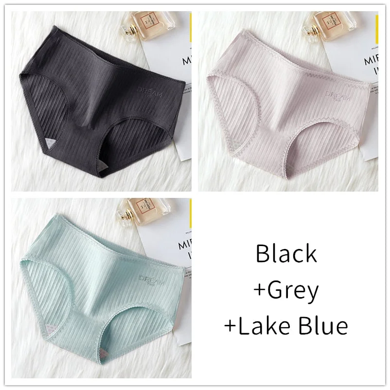 3Pcs Women Panties Lace Cotton Underwear Girls Mid Waist Briefs Lady Cute Sexy Lingerie Intimates Breathable Underpants Female