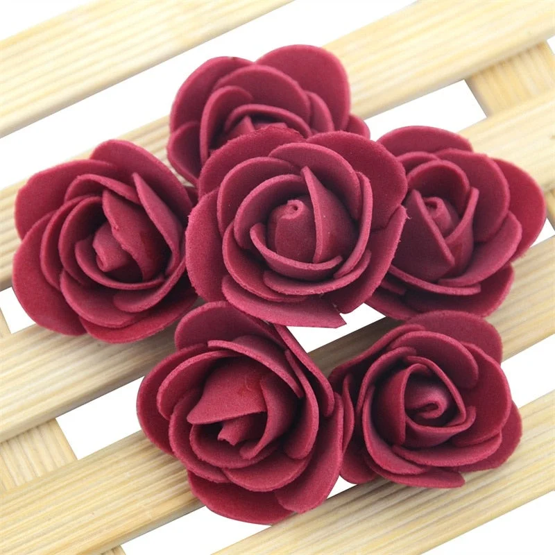 50PCS/Lot Artificial Mini PE Foam Rose Flower Head Handmade DIY Wedding Home Decoration DIY Scrapbooking Fake Flower Kiss Ball