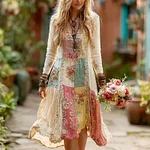 Women's Retro Bohemian Floral Casual V-neck Long Sleeve Dress - Image 2
