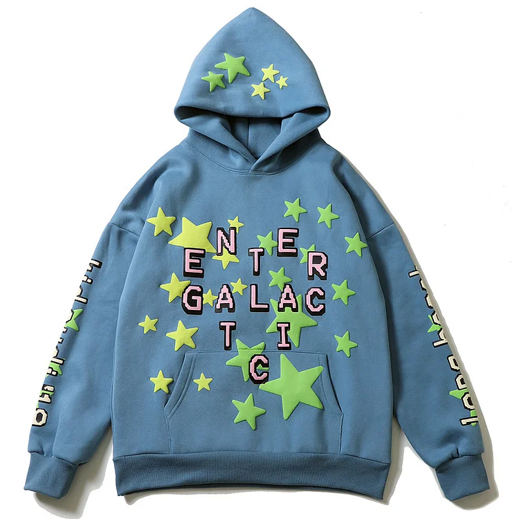 Hip Hop Streetwear Men's Star Printed Hoodie Sweatshirts at Hiphopee