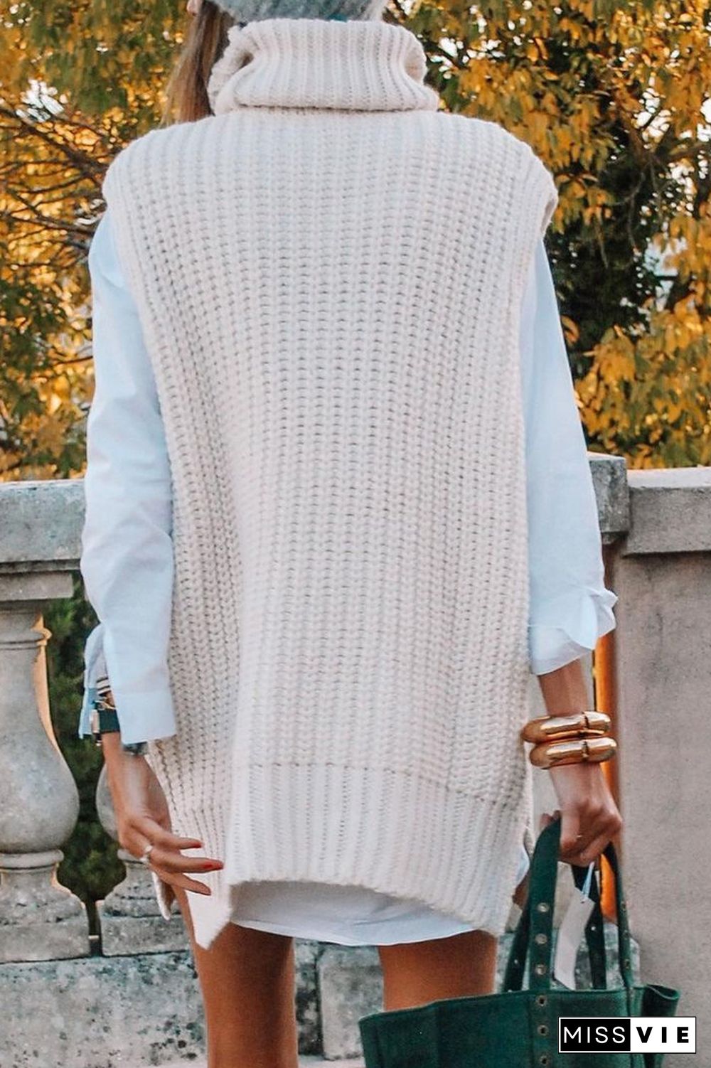 Turndown Collar Sleeveless Casual Sweater