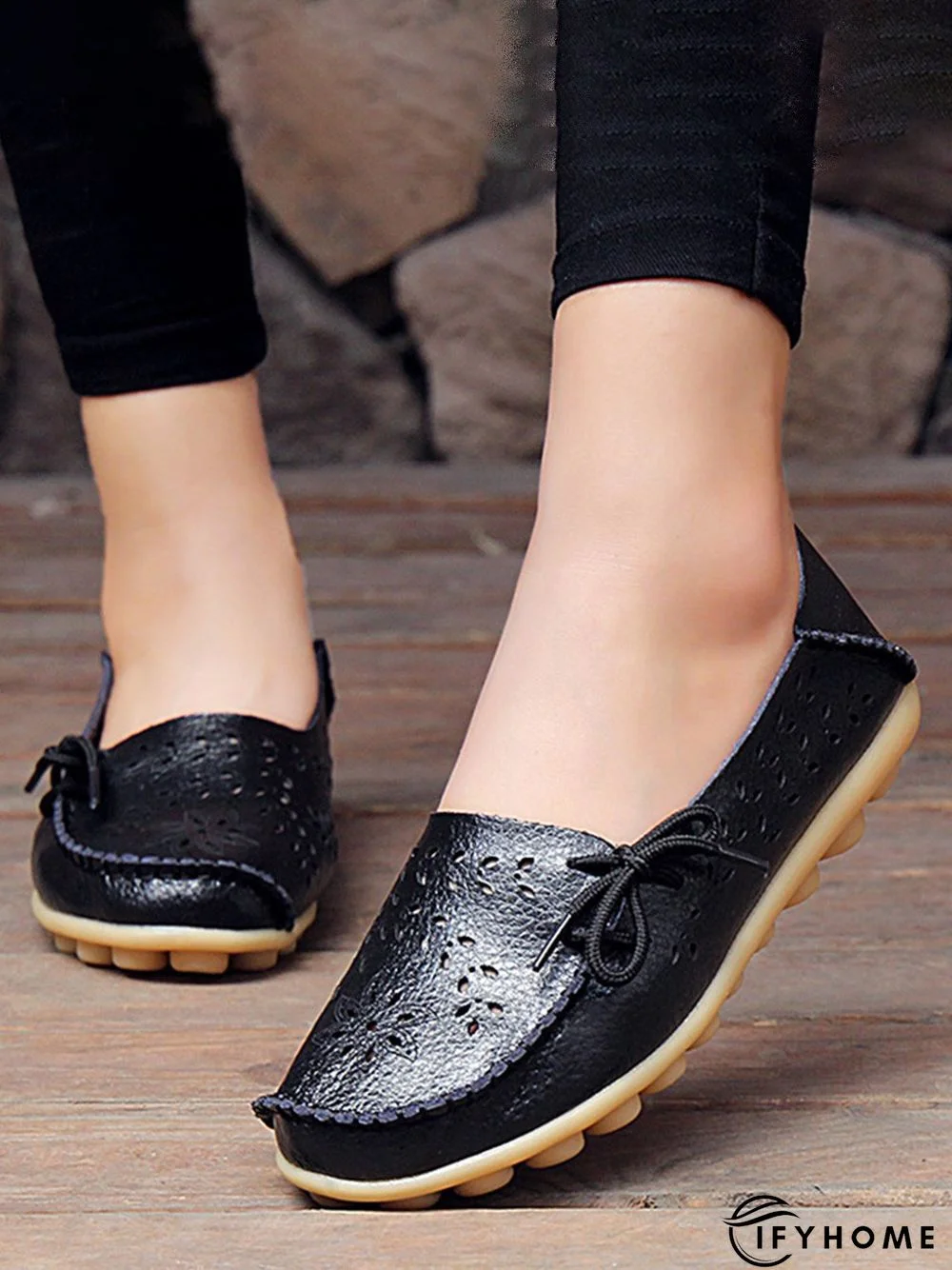 Cowhide Hollow Lace-up Portable Shoes | IFYHOME