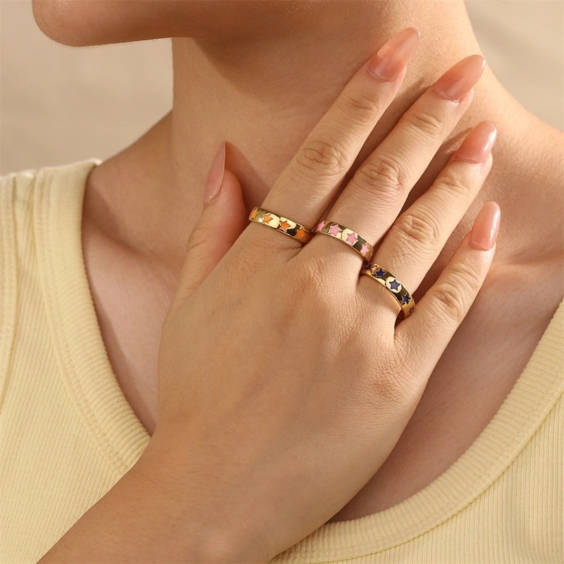 Cute Pentagram Copper Enamel Open Rings