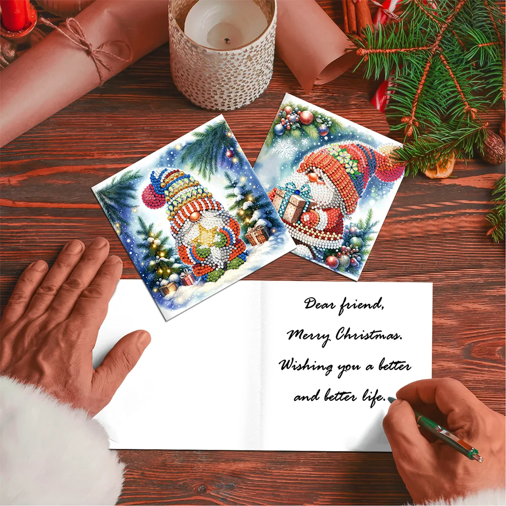 12pcs DIY Christmas Santa Claus Special Shape Diamond Panting Greeting Card【With White Envelope】