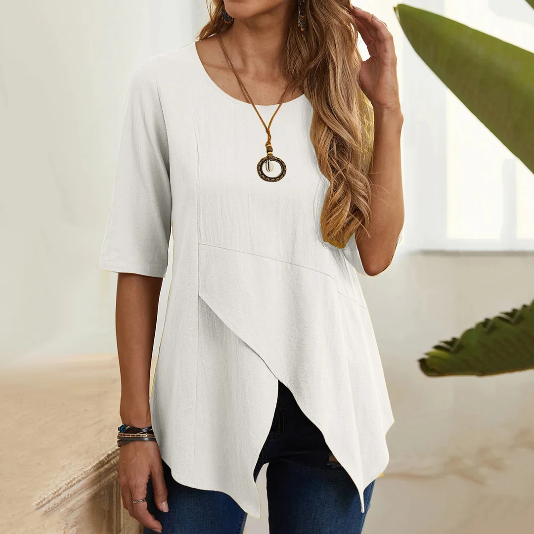 Casual Crew Neck Asymmetric T-Shirt