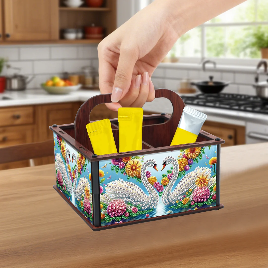 DIY Swan Wooden Diamond Painting Handheld Storage Box Kit Tabletop Art Decor