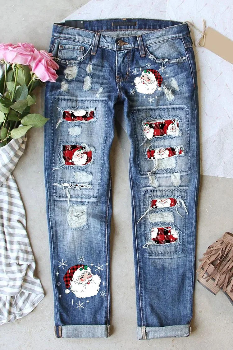 Christmas Santa Claus Abstract Casual Jeans