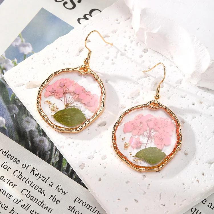 Pink Series Dried Flower Earrings