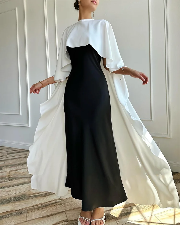 Women's Shawl Black Round Neck Dress