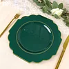 10 Pack | 11" Hunter Emerald Green Hard Plastic Dinner Plates, Disposable Tableware, Baroque Heavy Duty Plates with Gold Rim