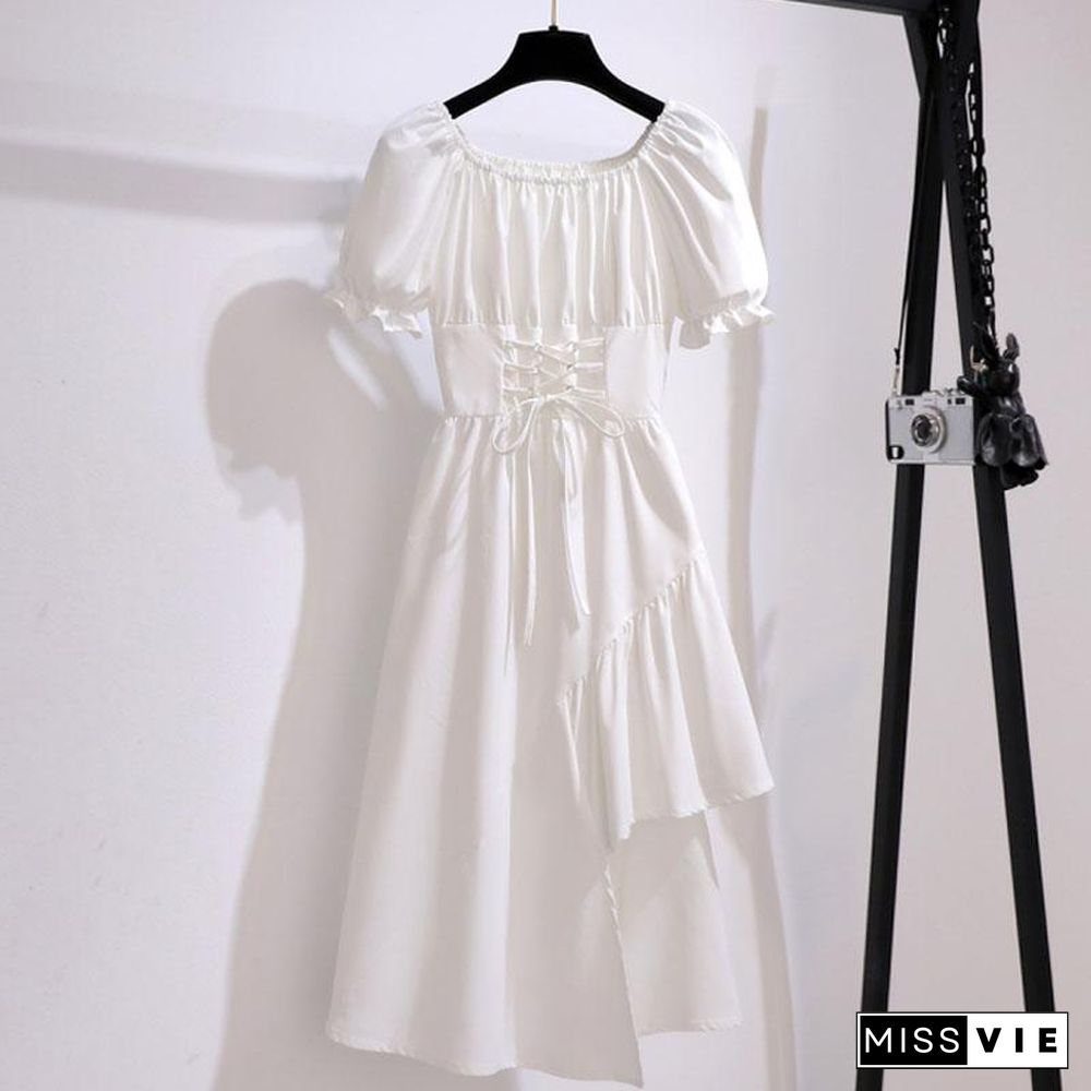 Classic Solid Color Irregular Dress P10852