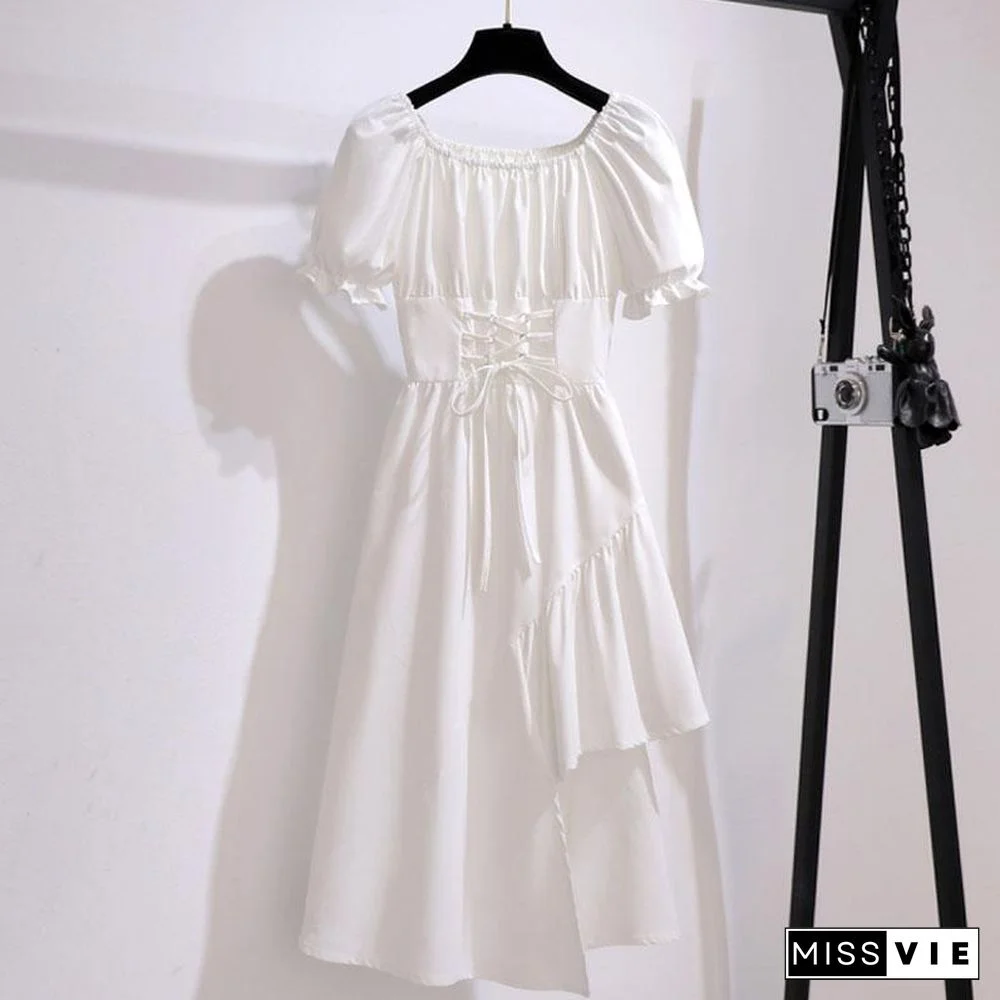 Classic Solid Color Irregular Dress P10852