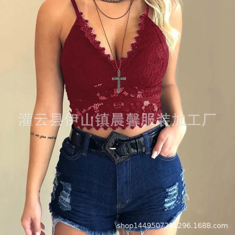 Churchf 2024 Hot Summer Water-Soluble Lace Underwear Women's Back Slings Net Red Vest Gathering Anti-Walking Bra