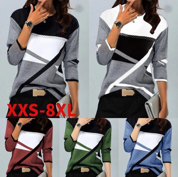 Women's Fashion Contrast Print Crew Neck Long Sleeve T-Shirt XXS-8XL - Shop Trendy Women's Fashion | TeeYours