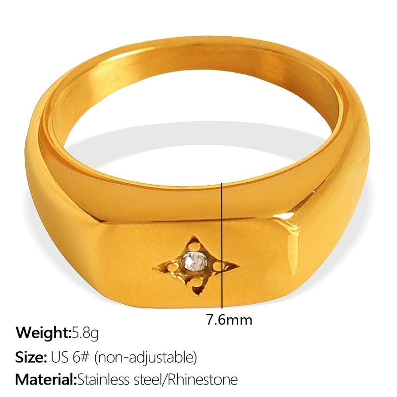 French Style Minimalist Star Solid Color 304 Stainless Steel Zircon 18K Gold Plated Inlay Stainless Steel Rings