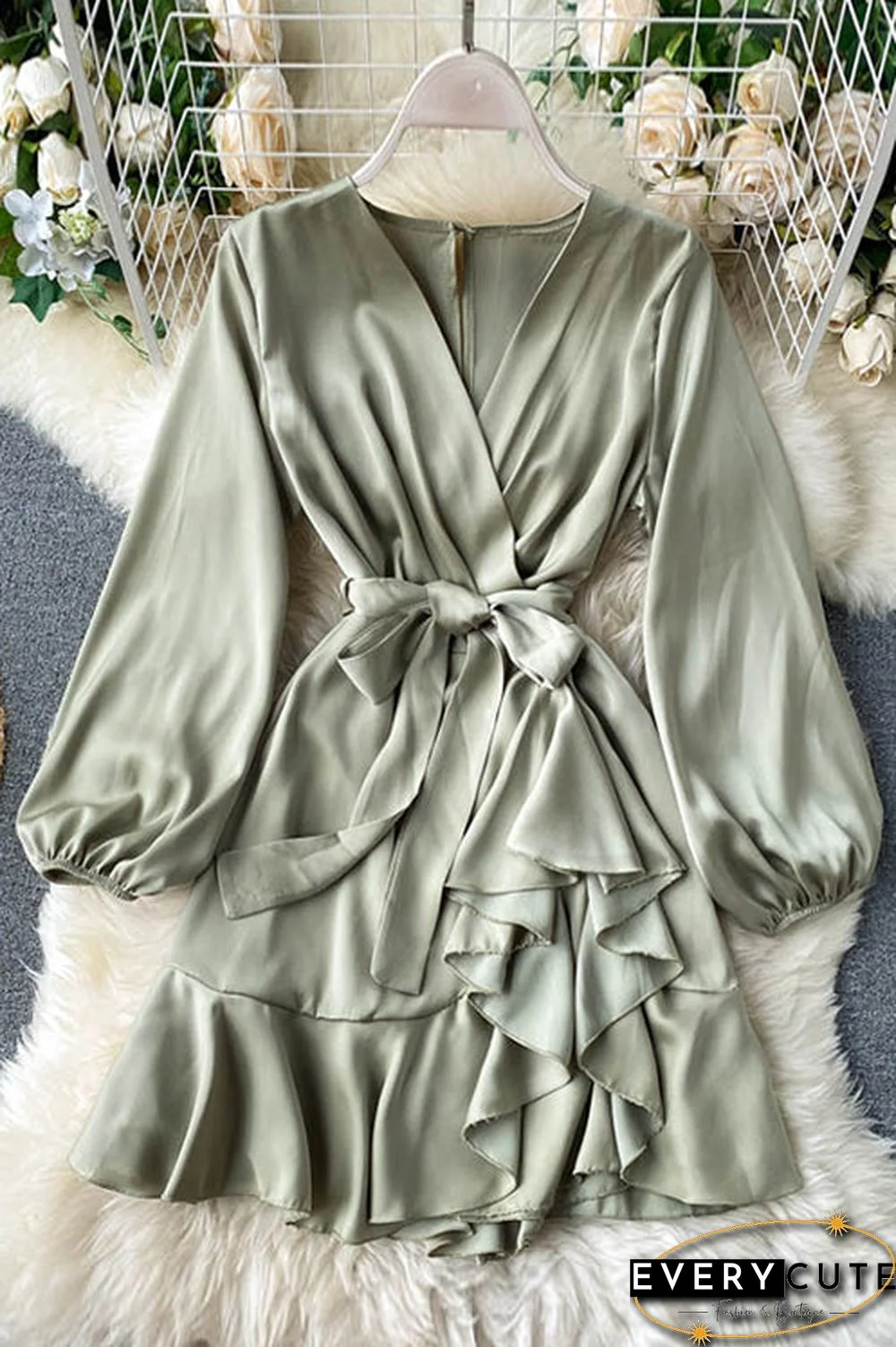Surplice Front Belted Layered Dress