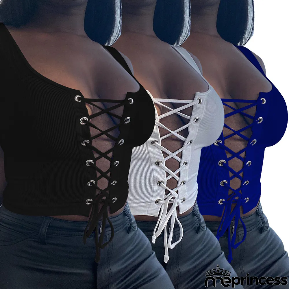 Solid Sexy Lace Up Hollow Sleeveless Tank Top