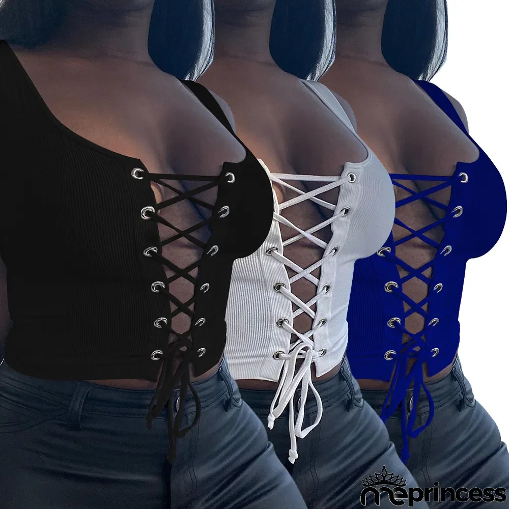Solid Sexy Lace Up Hollow Sleeveless Tank Top
