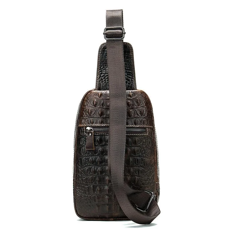 Mens Alligator Pattern Cow Leather Crossbody Bag Chest Bag