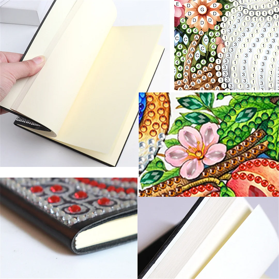 DIY Flower Diamond Painting Journals Notebooks 50 Pages A5 No Lines Special Shaped Diamond Art Kits for Beginners Craft Lovers and Artists (Peaches and Birds)