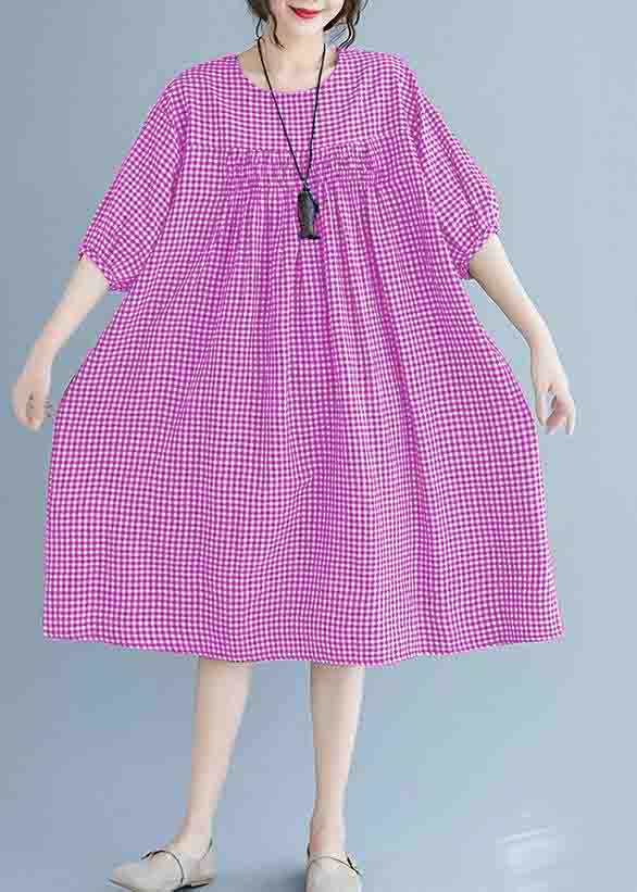 VCSHOES o neck lantern sleeve clothes For Women pattern pink Dresses summer