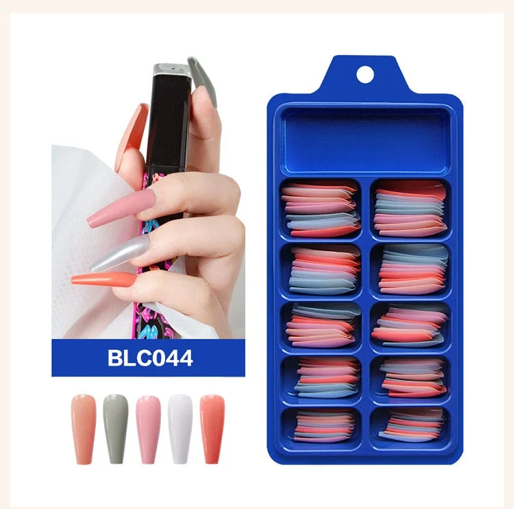 100pcs/set 10 Sizes Full Cover False Nail Tips Ballerina Coffin Fake Nails Square Stiletto French Acrylic Press On Nails-Nail Inspo