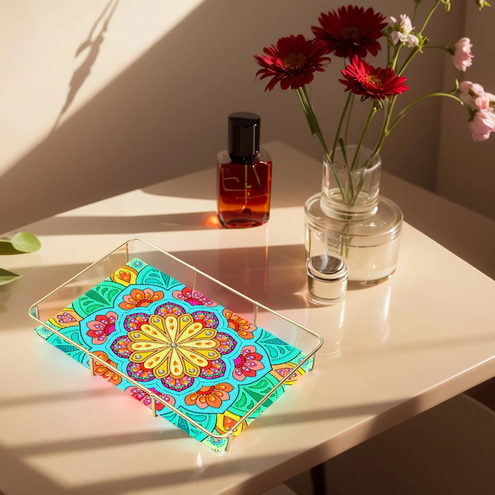 DIY Mandala Pattern Acrylic Special Shaped 5D Diamond Painting Tray Art Craft Decor(28*19*5cm)