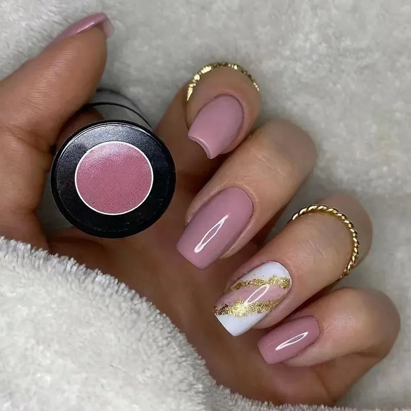 Churchf Churchf Long European Square Pure Color Nail Stripe Gold Leaf False Nail Ins Wind Sweet Wear Nail Piece
