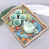 (35*24.5cm)Wooden Cartoon Flower Diamond Decorative Serving Tray with Handle for Home Decor