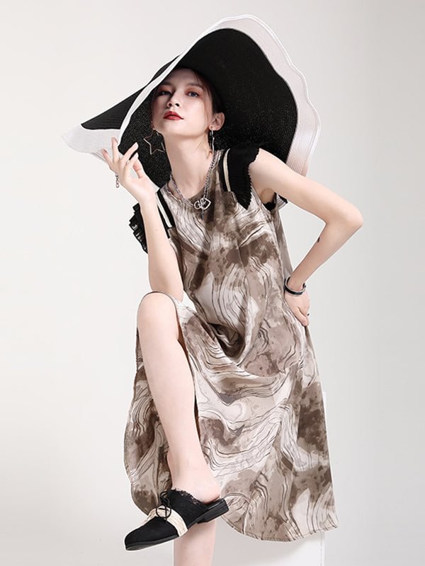 Original Irregularity Printing Pleats Mini Dress