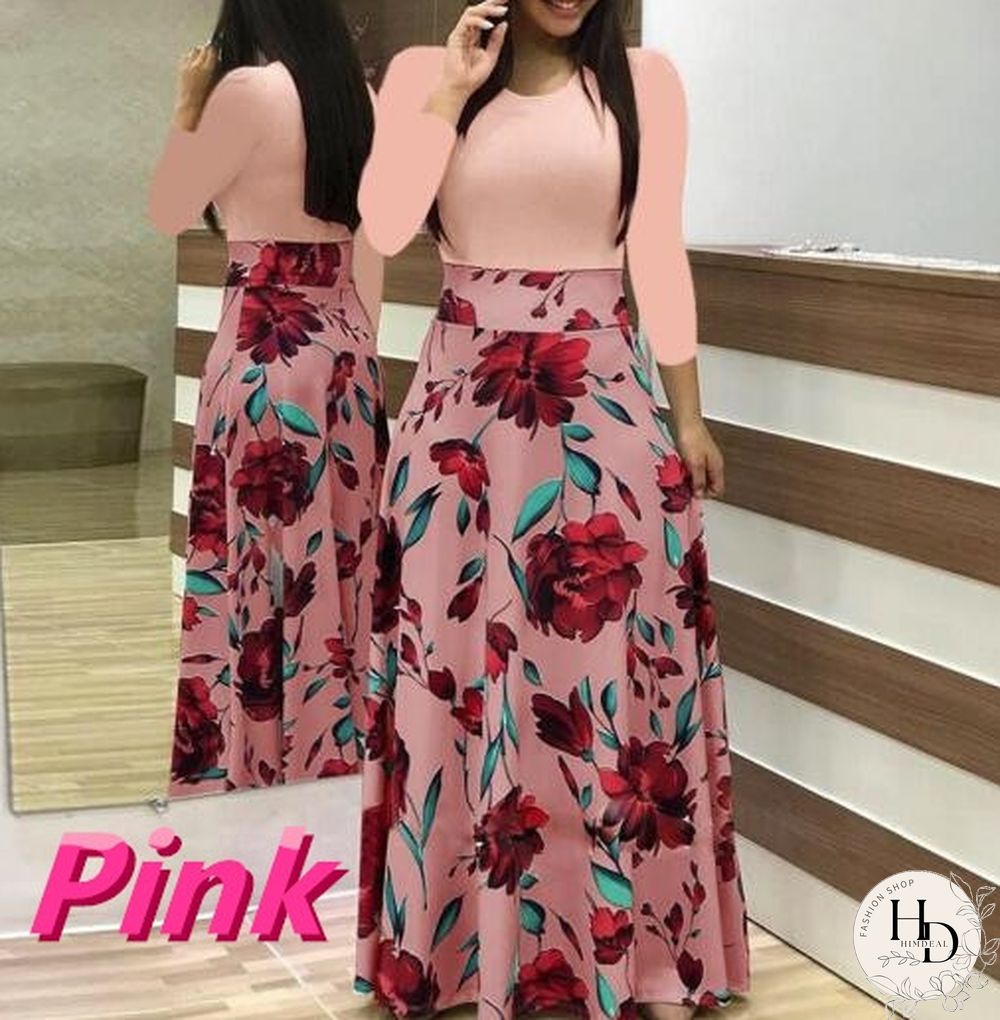 Autumn Winter Women Fashion Long Sleeve Dress Floral Printed Loose Dresses