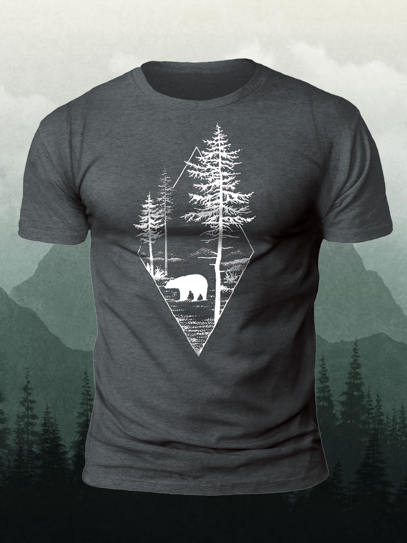 Men's Geometric Forest Bear Short-Sleeved Shirt in  mildstyles