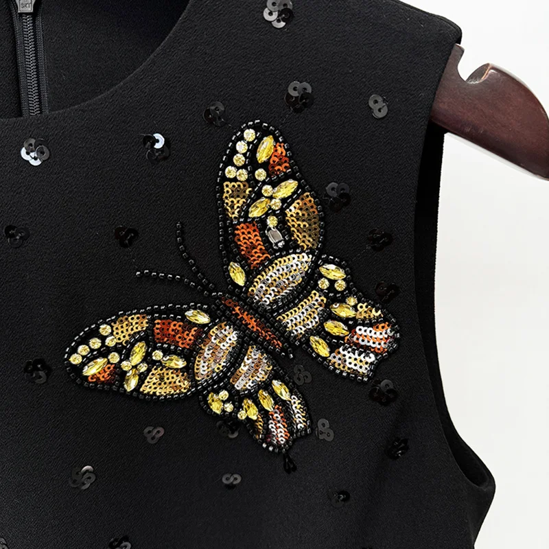 Nigikala Nigikala 2025 New Star Fashion Heavy Industry Nail Pearl Drilled Butterfly Renovation Vest Dress