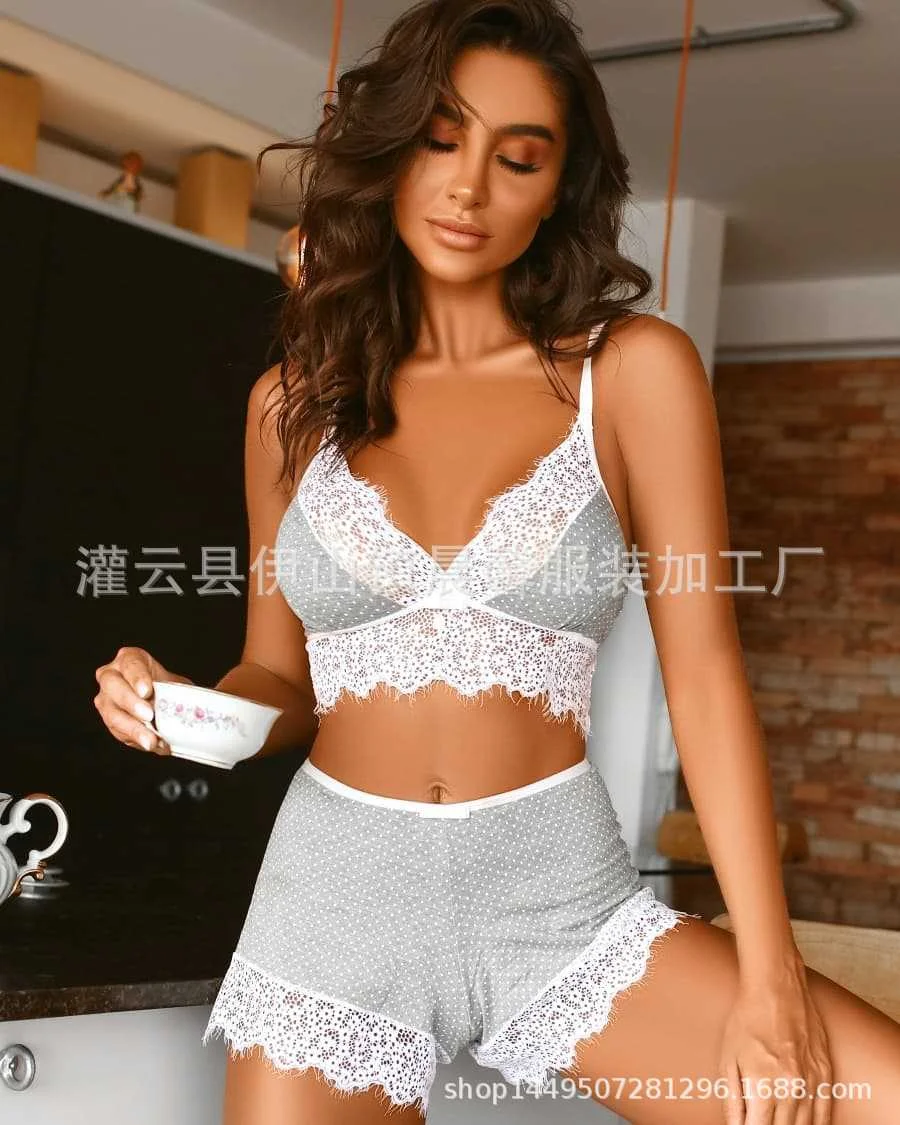 Brownm Digital Printing Multi-Code Sexy Lingerie White Lace Two Sets Of Sexy Pajamas