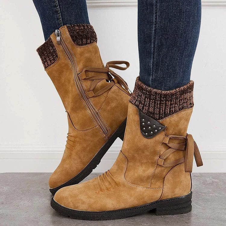 Suede Block Heel Ankle Boots Side Zipper Booties