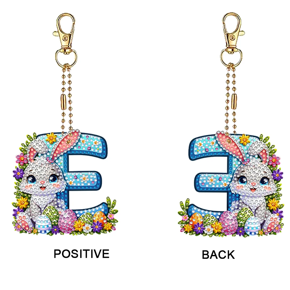 DIY PET Double Sided Special Shaped Easter Alphabet E Diamond Painting Keychain