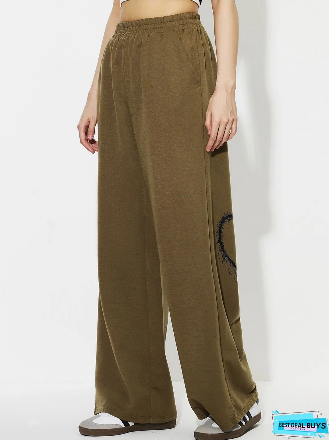 Heart Elastic Waist Wide Leg Pants