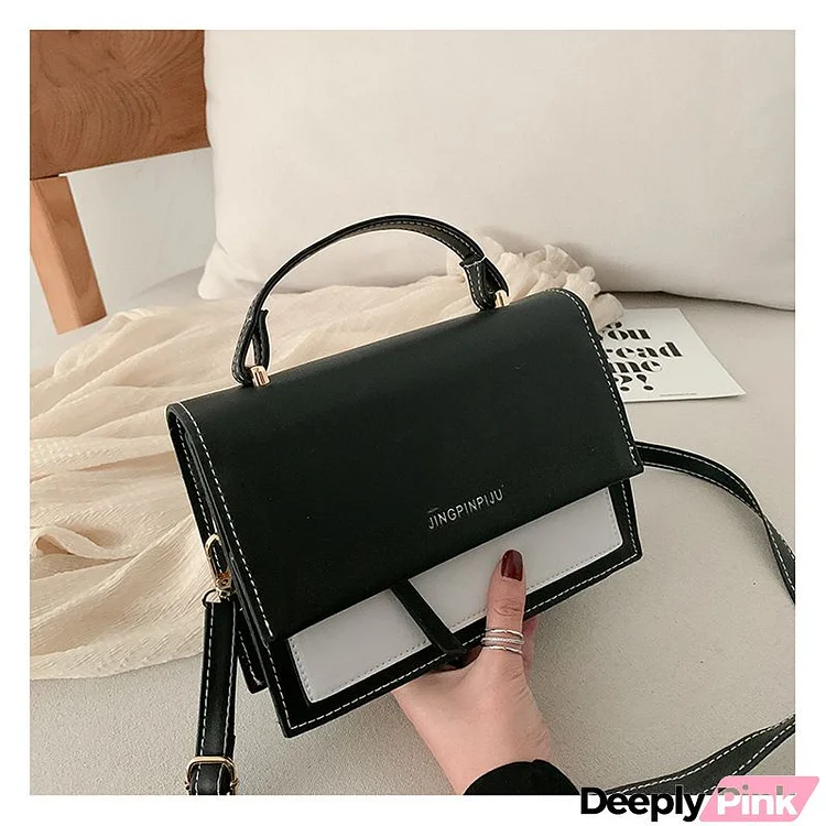 Women Casual Flap Buckle Design Contrast Color PU Crossbody Bag