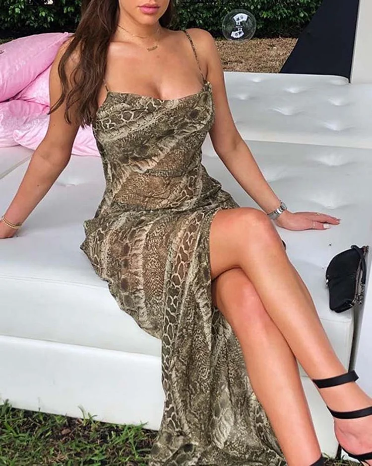 Women's Sexy Sling Chiffon Split Dress