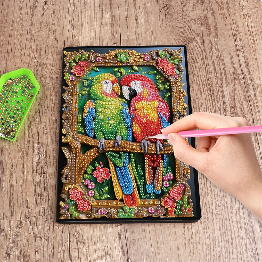 2pcs Bird Partial DIY 50 Pages A5 Diamond Painting Notebook for Study Drawing