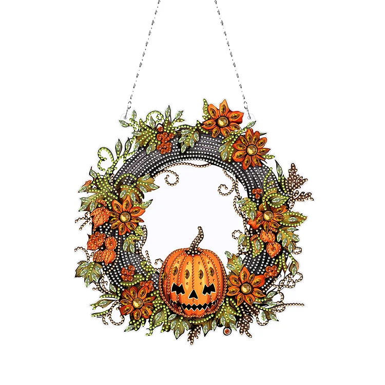 【Wreath】Halloween Pumpkin 5D DIY Diamond Painting Wreath Pendant for Garden Window Decor gbfke