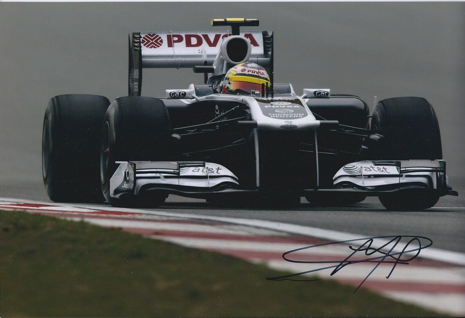 Pastor MALDONADO SIGNED 12x8 Photo Poster painting Autograph AFTAL COA Renault Williams