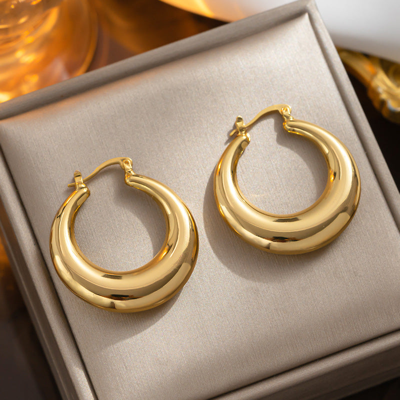 Retro Vintage Round U-Shape Titanium Steel 18K Gold Plated Earrings