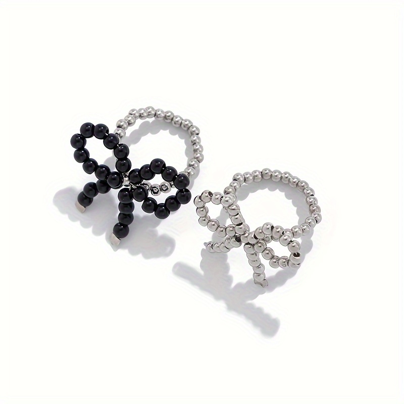 Vintage Elegant Imitation Pearl Butterfly Knot Open Ring Set, 2-Piece Adjustable Statement Rings, Alloy No Plating, Daily & Gift Occasions, Valentine's Day Holiday Jewelry