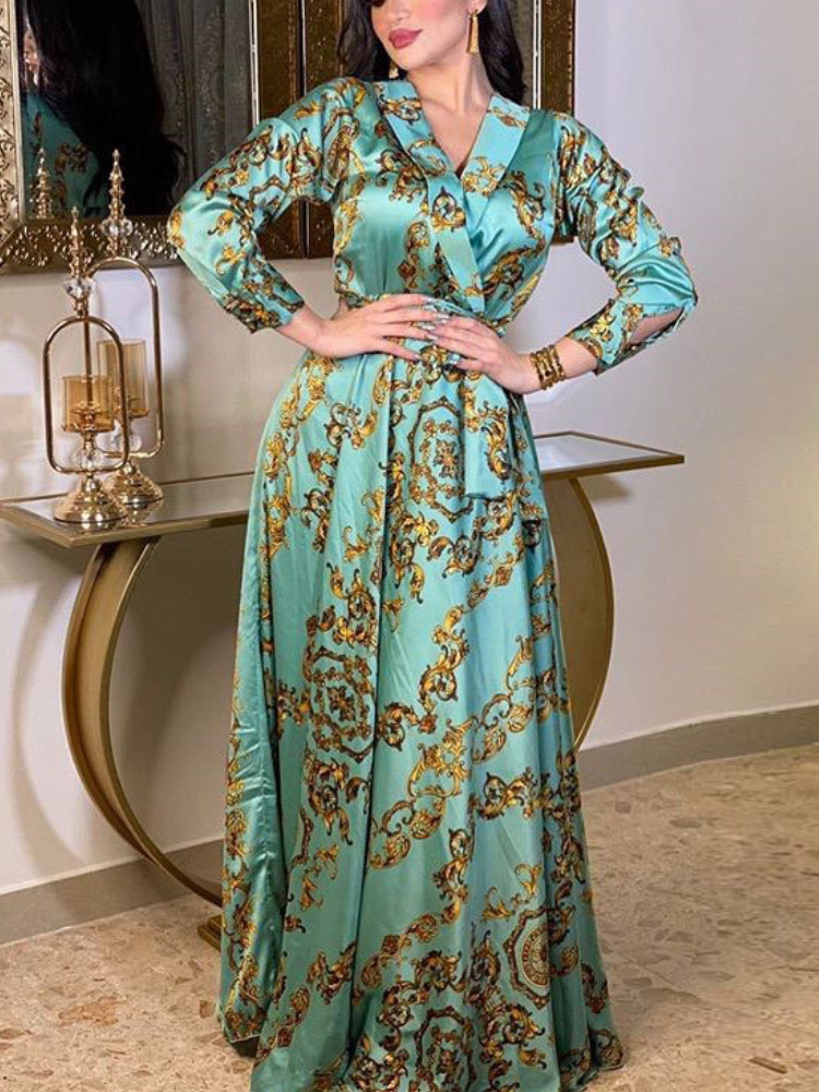 Floral Print V Neck Long Sleeve Dress | Oxredo Shop Ramadan Sale