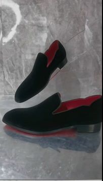 Gentleman's Cut Out Slip-On Prom Party Wedding Red Bottom Shoes in Patent Leather V-shaped Notches VOCOSI VOCOSI
