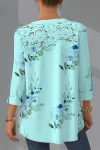 Plus Size Lace Patchwork V Neck Floral Print Blouse