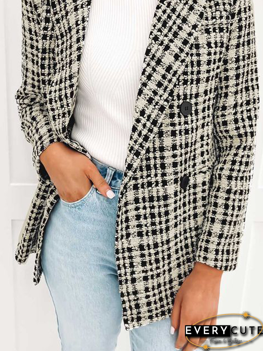 Women Casual Plaid Autumn Natural No Elasticity Daily Long sleeve Regular Regular Blazer